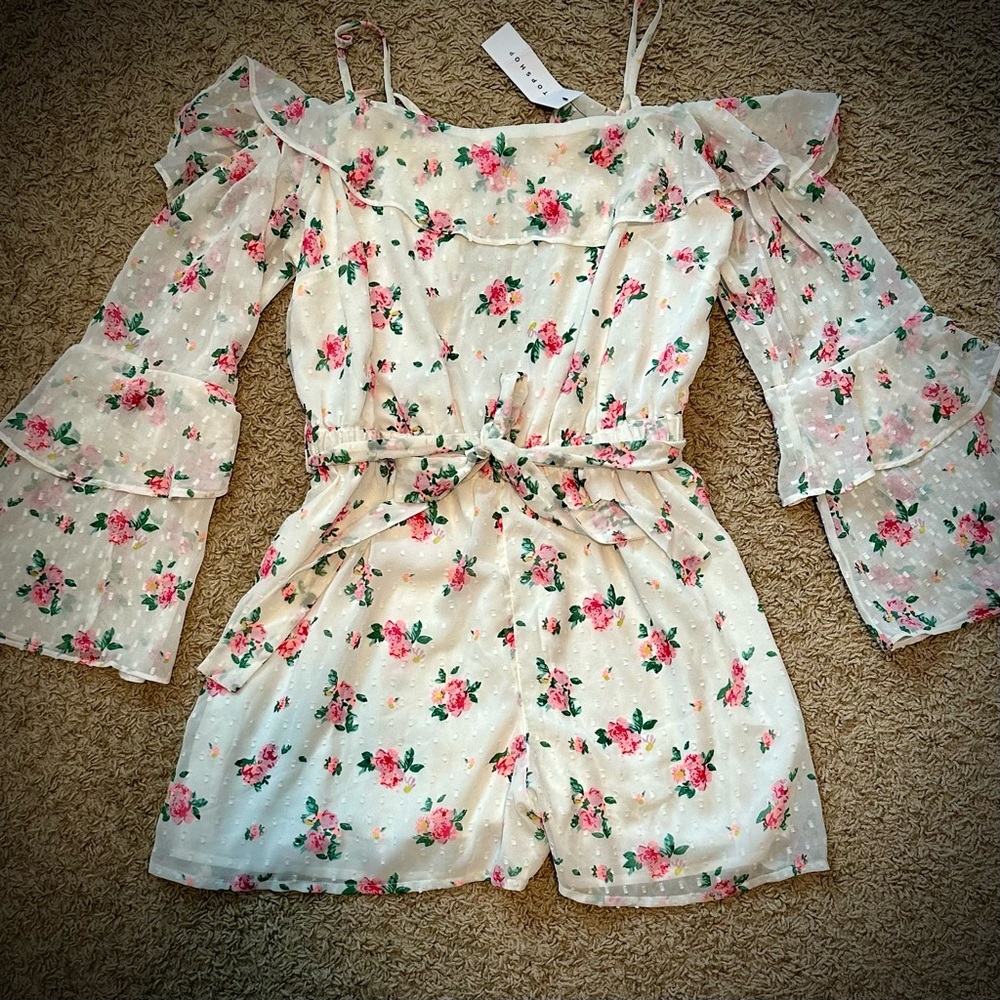 NWT Topshop white/pink floral romper
